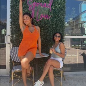 Orange Knit Halter Romper